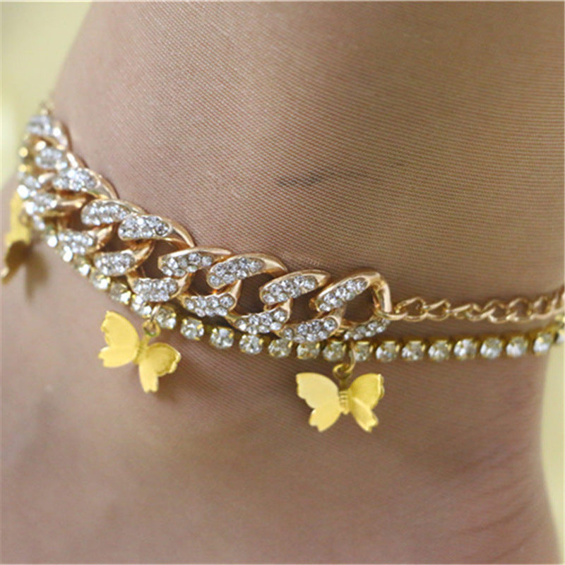 Pendant Rhinestone Single Row Cuban Chain Foot