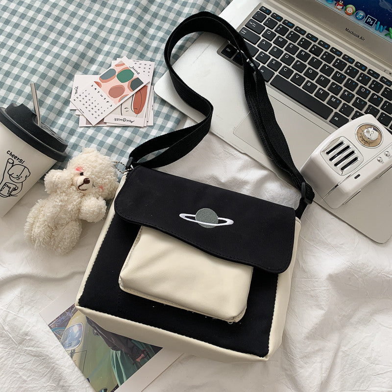 Canvas Handbag Mini Student Bag Simple Crossbody Bags Casual Lady Flap Shoulder Bag