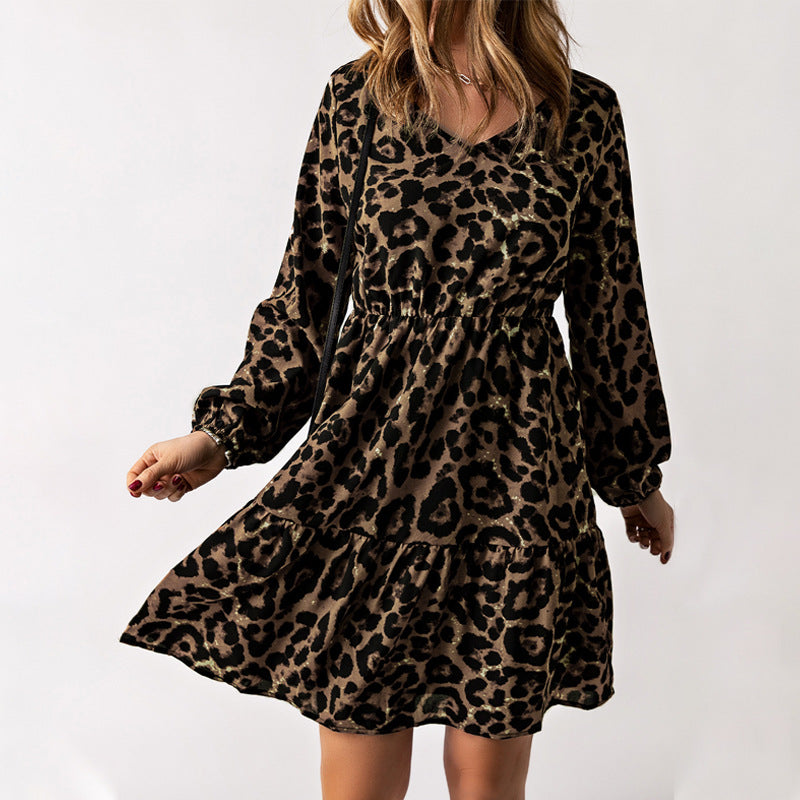 Leopard Print Long Sleeve Dress Women