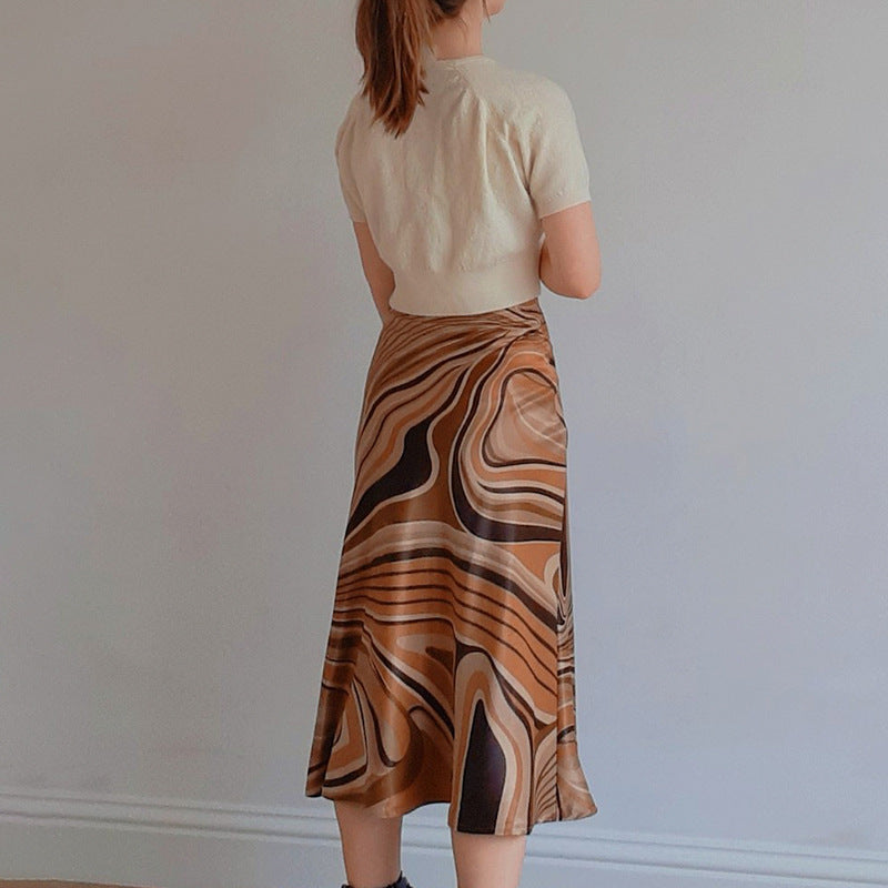 Irregular Stripes Printed Satin Skirt Women